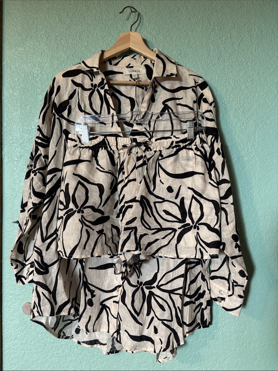 l*space Other - l*space Rio Black and Cream Floral Print Linen Tunic and Shorts Set NWOT